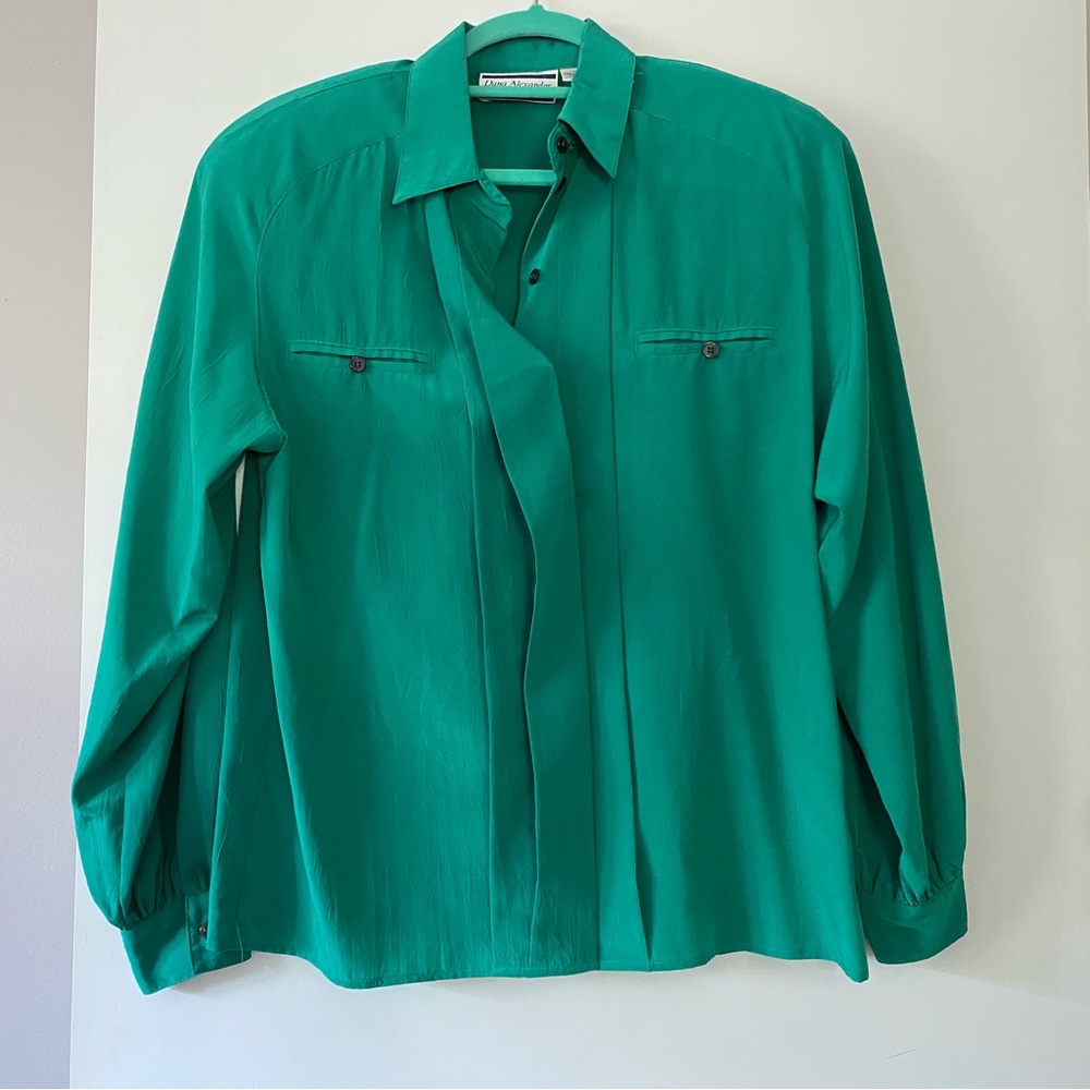 Vintage Dana Alexander Green Hidden Button Down Blouse